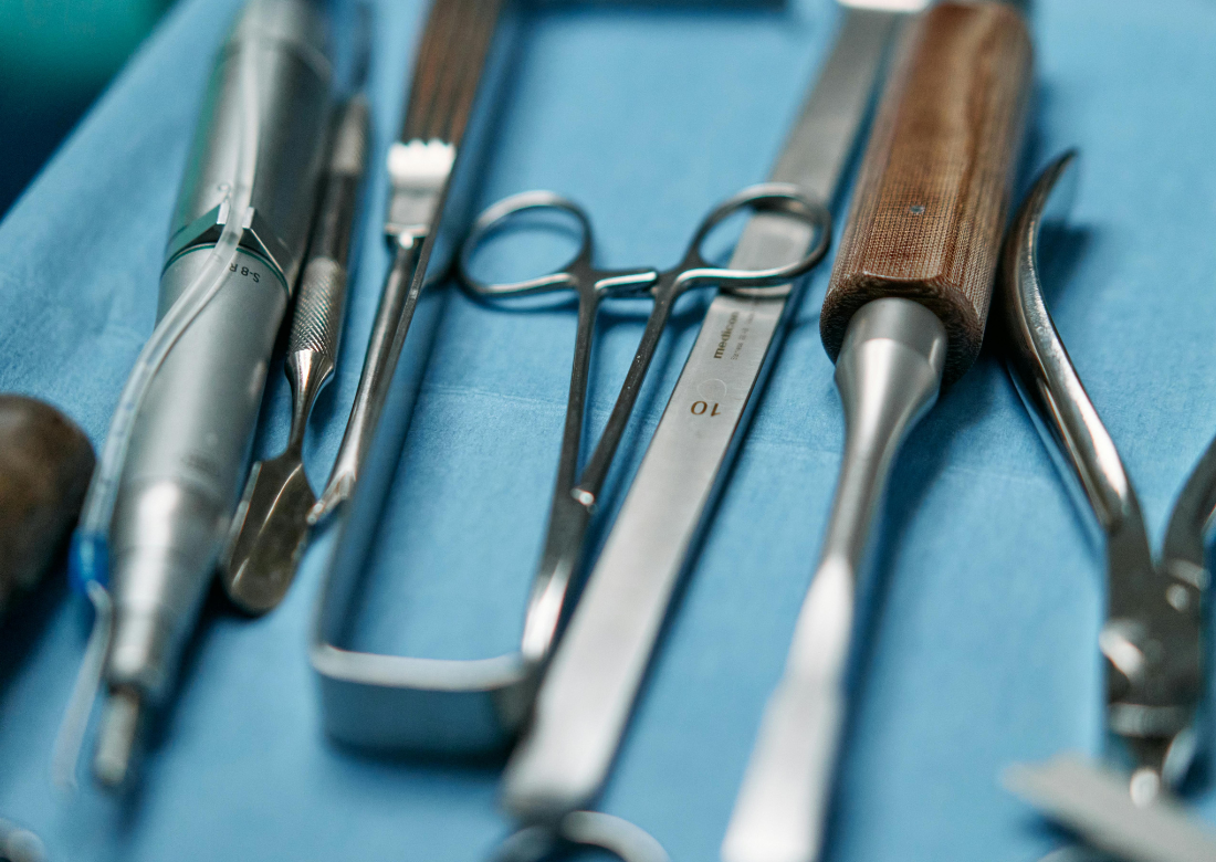 medical surgical instruments are placed in tray for QA testing at pflege medi tech Pakistan